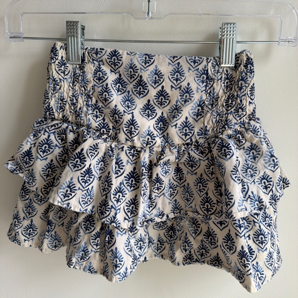 Zara Girls Blue and Cream Printed Ruffle Mini Skirt
